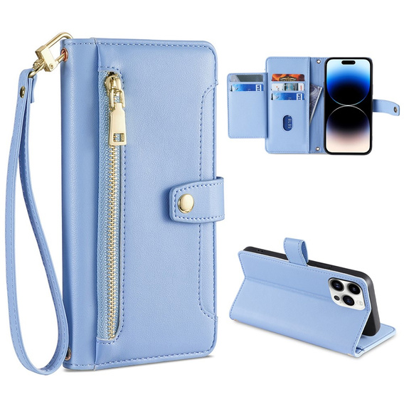 Klopové pouzdro pro iPhone 14 Pro Max, Wallet Zipper Pocket, modré