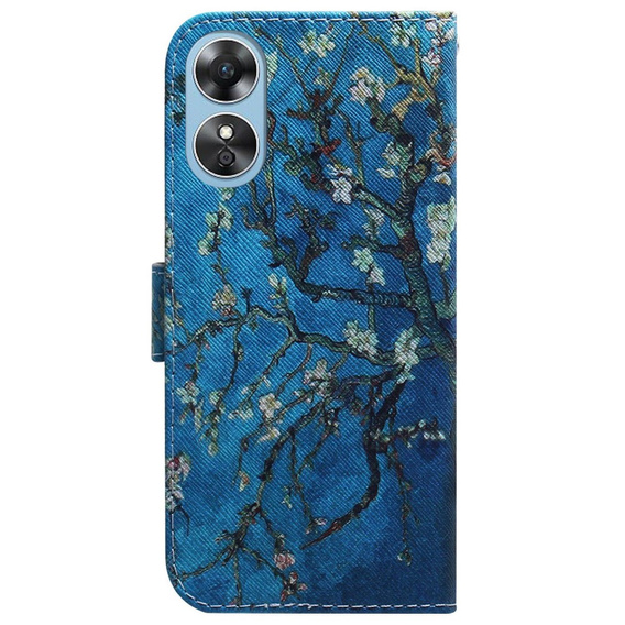 Klopové pouzdro pro Oppo A17, Wallet flowers, modré