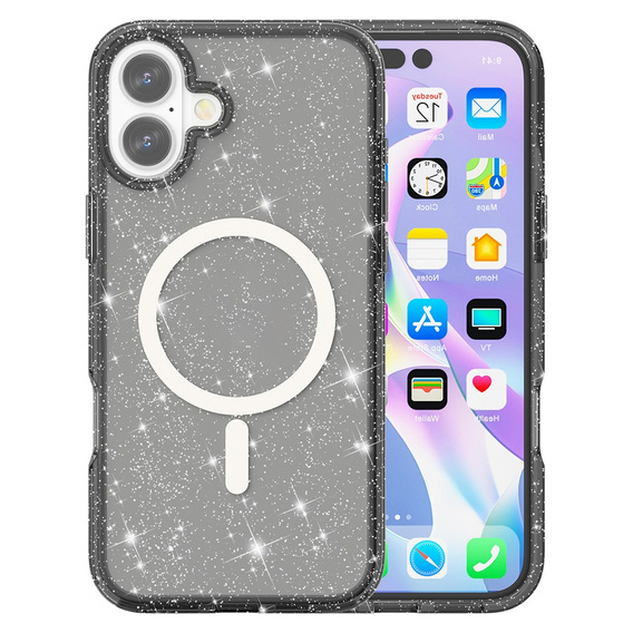 Pouzdro pro iPhone 17, pro MagSafe, třpytivé, průsvitné černé