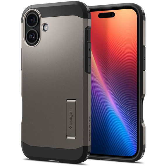 Pouzdro Spigen pro iPhone 16, Tough Armor Mag MagSafe, šedé + 9H tvrzené sklo