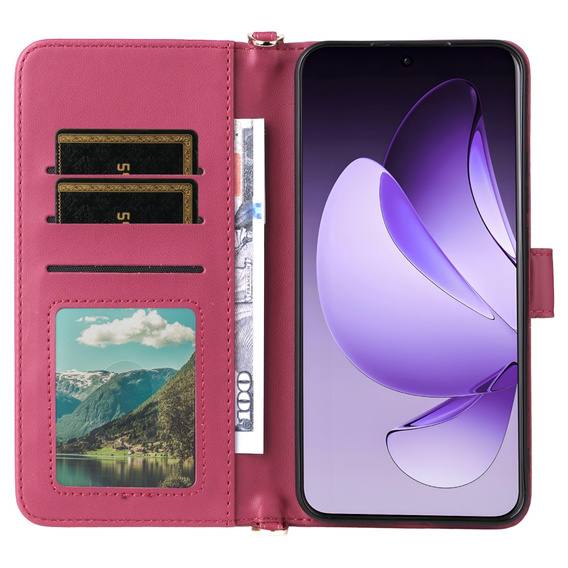 Flipové pouzdro pro Oppo Reno 13 Pro 5G, Crossbody Leather Wallet, kaštanové