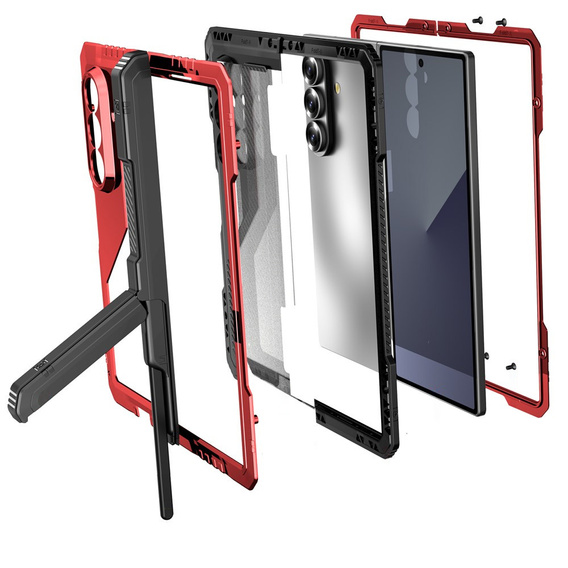Pancéřové pouzdro pro Samsung Galaxy Z Fold6 5G, hliníkové, se stojánkem a prostorem pro stylus, černé