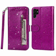 Klopové pouzdro pro Samsung Galaxy S24 Ultra, Wallet Zipper Pocket Glittery, fialové