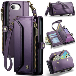 Pouzdro CASEME pro iPhone16e, RFID Leather Wallet, s popruhem přes rameno, fialové