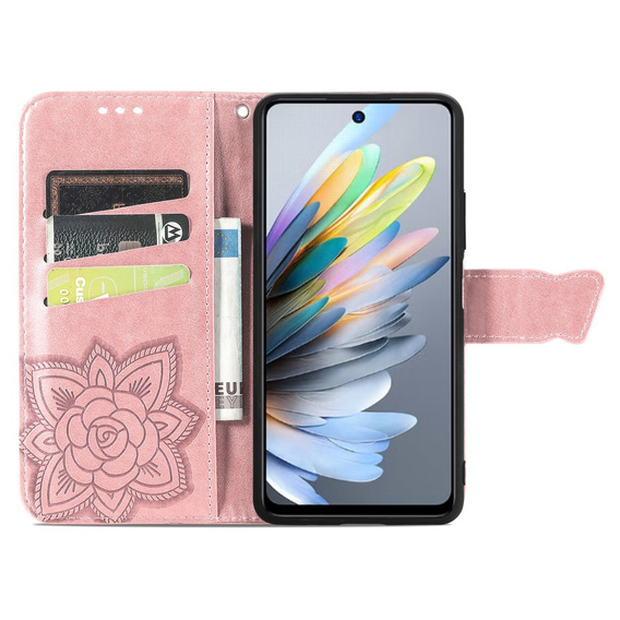 Klopové pouzdro pro Motorola Moto G15 / Motorola Moto G15 Power, Butterfly, růžové rose gold