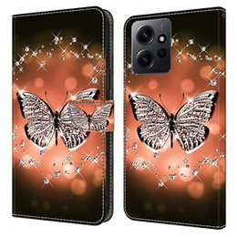 Klopové pouzdro pro Xiaomi Redmi Note 12 4G, Wallet, butterfly and crystals, černé