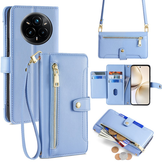 Klopové pouzdro pro Realme 14 Pro+ 5G, Wallet Zipper Pocket, modré