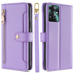 Klopové pouzdro pro Oppo Reno 11F 5G, Wallet Zipper Pocket, fialové