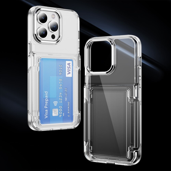 Pouzdro pro iPhone 16 Pro, Card Holder Kickstand, transparentní