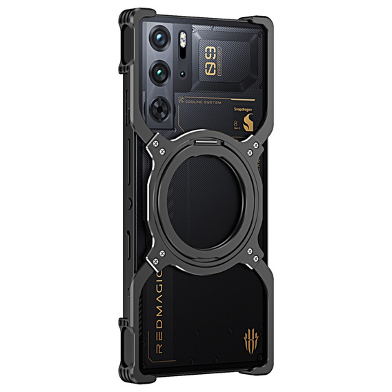 Pouzdro pro ZTE nubia Red Magic 9 Pro / 9 Pro+ / 10 Pro / 10 Pro+ 5G, Kickstand Bumper, s krytem objektivu, pro MagSafe, černá / stříbrná
