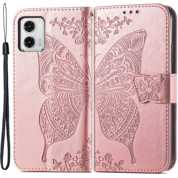 Klopové pouzdro pro Motorola Moto G73 5G, Butterfly, růžové rose gold