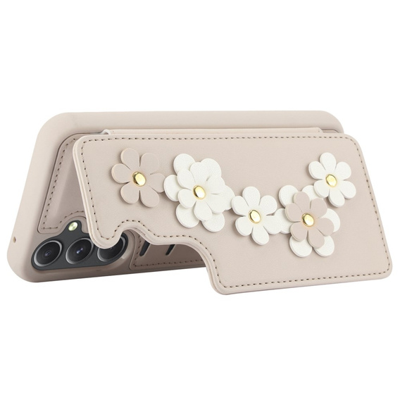 Pouzdro pro Samsung Galaxy A55 5G, Leather Flower Card Slot, béžové