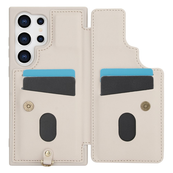 Pouzdro pro Samsung Galaxy S24 Ultra, Leather Flower Card Slot, béžové