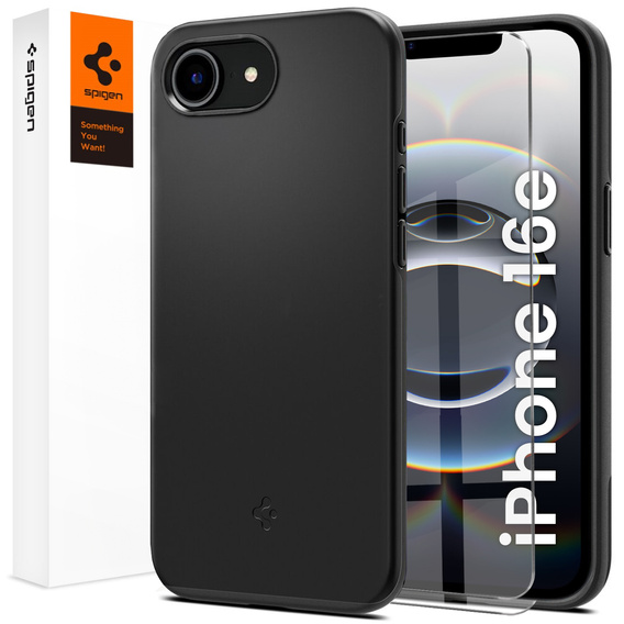 Pouzdro Spigen pro iPhone 16E, Thin Fit Mag, černé + 9H tvrzené sklo