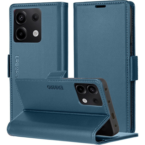 Pouzdro pro Xiaomi Redmi Note 13 5G, ERBORD Glossy Litchi, flipová peněženka, modré