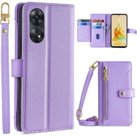 Klopové pouzdro pro Oppo Reno8 T 4G, Wallet Zipper Pocket, fialové