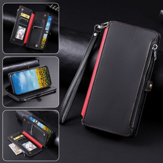 Klopové pouzdro pro Xiaomi Redmi 14C / Xiaomi Poco C75, Wallet Zipper Pocket, černé