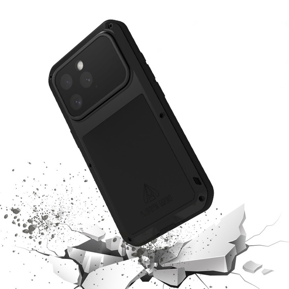 Pouzdro Love Mei pro iPhone 16 Pro, armored with glass, černé
