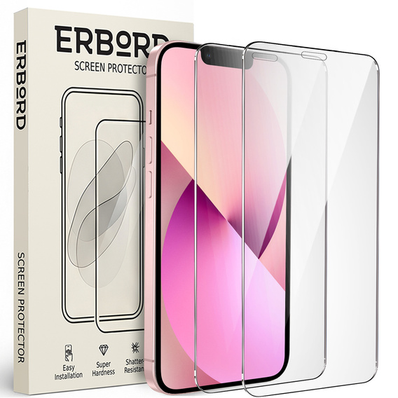 2x tvrzené sklo pro iPhone 13 Mini, ERBORD 9H Hard Glass na displeji