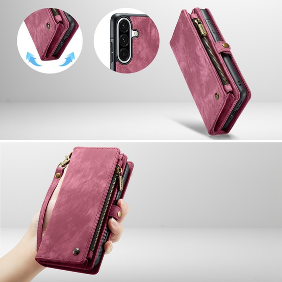 CASEME pouzdro pro Samsung Galaxy A56 5G, Retro Leather Wallet, s páskem, červené