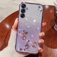 Pouzdro pro Samsung Galaxy A15 Glitter Flower, fialové+ 9H sklo