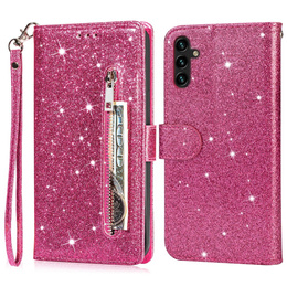 Klopové pouzdro pro Samsung Galaxy A56 5G, Wallet Zipper Pocket Glittery, růžové