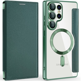 Klopové pouzdro pro Samsung Galaxy S25 Ultra, RFID Wallet MagSafe CamShield, zelené
