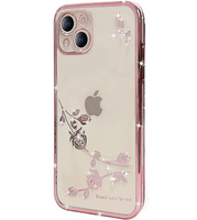 Pouzdro pro iPhone 15 Plus, Glitter Flower, růžové rose gold