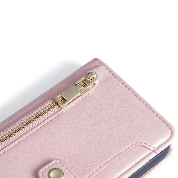 Klopové pouzdro pro iPhone 15 Pro, Wallet Zipper Pocket, růžové