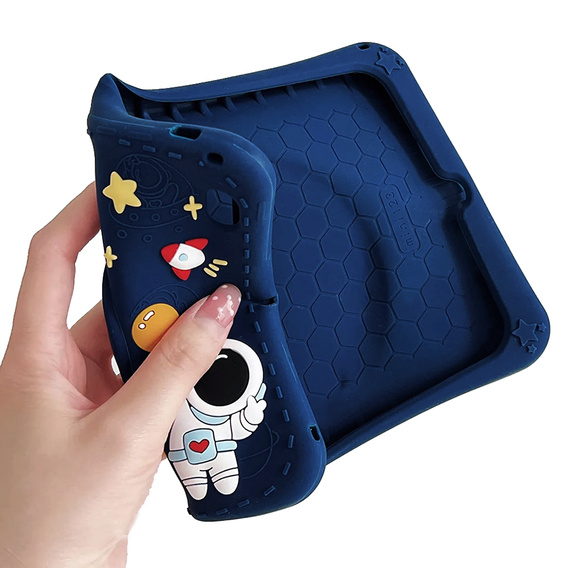 Dětské silikonové pouzdro pro Samsung Galaxy Tab A7 Lite T220 / T225, pancéřované s popruhem, Astronaut, námořnicky modré