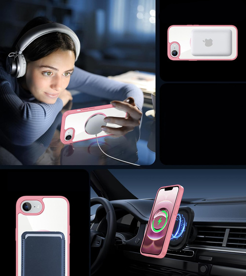 Magnetické pouzdro pro iPhone 16E, MagSafe, růžové + tvrzené sklo 9H