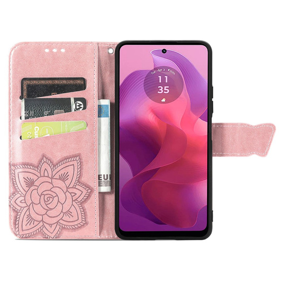 Klopové pouzdro pro Motorola Moto G24 / G24 Power / G04, Butterfly, růžové rose gold