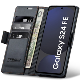 Pouzdro pro Samsung Galaxy S24 FE, ERBORD Glossy Litchi, flipová peněženka, černé