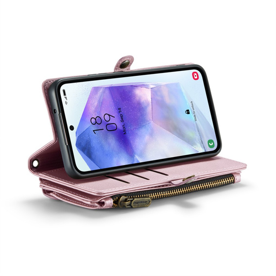 Pouzdro CASEME pro Samsung Galaxy A55 5G, RFID Leather Wallet, s popruhem přes rameno, růžové