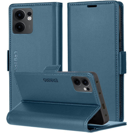 Pouzdro pro Oppo Reno 13F / Oppo Reno 13FS, ERBORD Glossy Litchi, flipová peněženka, modré