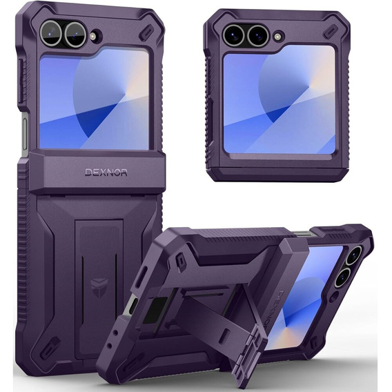 Pancéřové pouzdro pro Samsung Galaxy Z Flip7 FE / Z Flip6, Dexnor Clip Holder, fialové