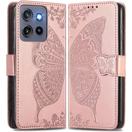 Klopové pouzdro pro Motorola Edge 50 Neo / Motorola ThinkPhone 25, Butterfly, růžové rose gold