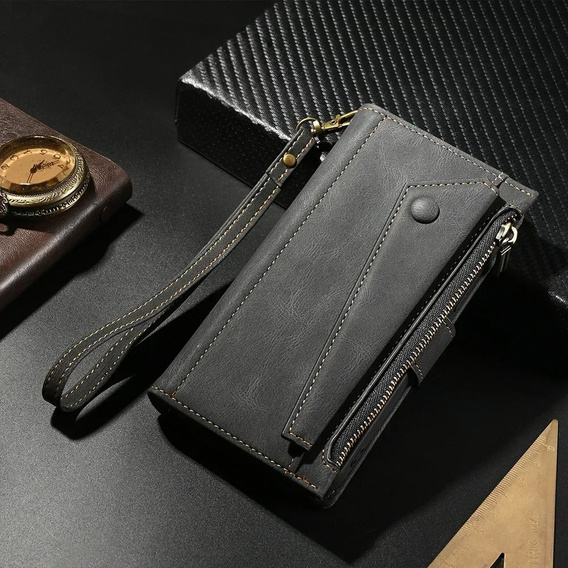 Klopové pouzdro pro Honor Magic 6 Lite 5G, Wallet Zipper Pocket, černé