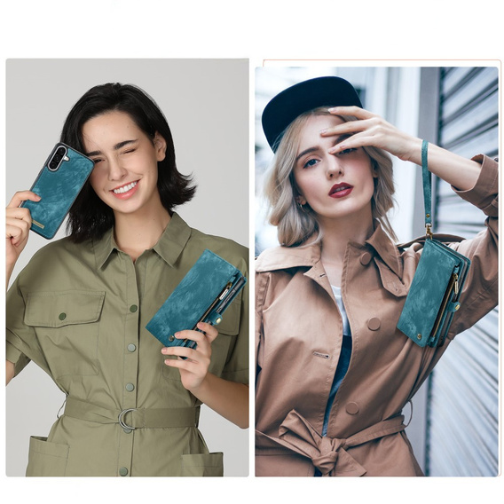 CASEME pouzdro pro Samsung Galaxy A56 5G, Retro Leather Wallet, s páskem, zelené