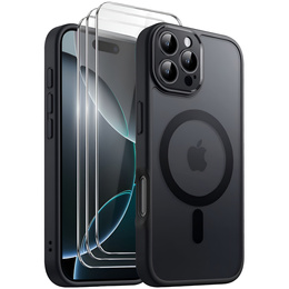 Pouzdro pro iPhone 16 Pro, pro MagSafe, ERBORD Matt Case, černý + sklo na displej