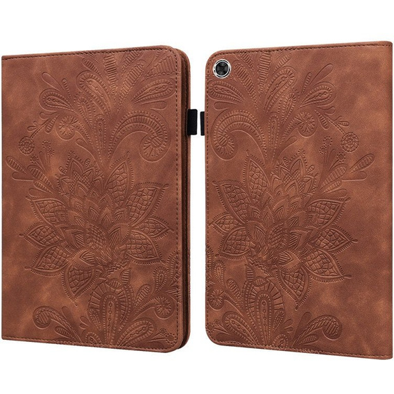 Pouzdro s klopou pro Samsung Galaxy Tab A8 10.5 SM-X200 SM-X205, flower, hnědé