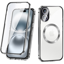 Magnetické pouzdro Dual Glass MagSafe pro iPhone 16, stříbrné