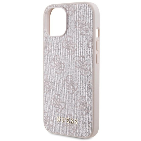 Pouzdro GUESS pro iPhone 15 4G Metal Gold Logo, růžové