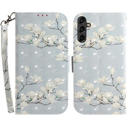 Klopové pouzdro pro Samsung Galaxy A14 4G/5G, Wallet, flowers magnolia, bílé