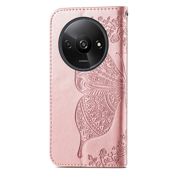 Klopové pouzdro pro Xiaomi Redmi A3, Butterfly, růžové rose gold