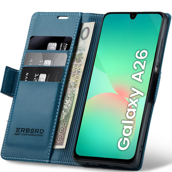 Pouzdro pro Samsung Galaxy A26, ERBORD Glossy Litchi, flipová peněženka, modré