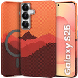 Pouzdro pro Samsung Galaxy S25, Carbon Fiber MagSafe, oranžové