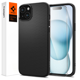 Pouzdro Spigen pro iPhone 15, Liquid Air, černé + 9H tvrzené sklo