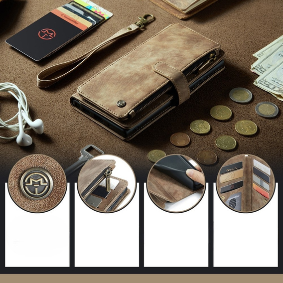 Pouzdro CASEME pro Samsung Galaxy A56 5G, Leather Wallet Cash and Card Slots, s poutkem, hnědé