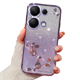 Pouzdro pro Xiaomi Redmi Note 13 Pro 4G / Xiaomi Redmi Note 14S / Xiaomi Poco M6 Pro 4G, Glitter Flower, fialové